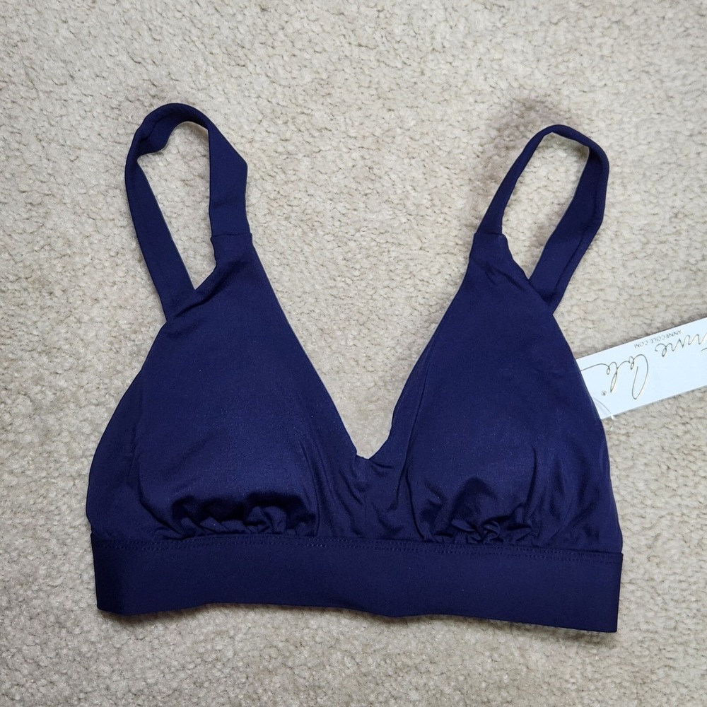 Anne Cole Bikini Swim Top Size XS Navy V-Neck Removable Pads Adjustable Straps